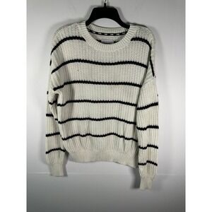 Forenza Sweater Womens S Striped Crewneck Pullover White Black Chunky Knit